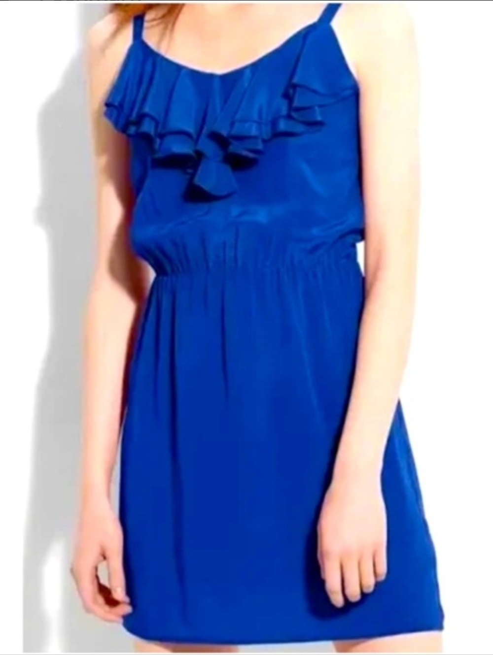 Amanda Uprichard Royal Blue Ruffle Mini Silk Dress Size S